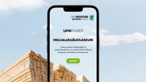 UPM Timberin hiilijalanj&#xE4;lki&amp;shy;laskuri kuvaa sahatavaramme ilmastovaikutuksia