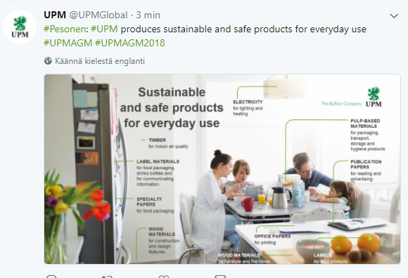UPM produces sustainable and safe solutions for everyday use